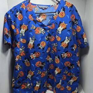 Playful Blue Halloween Women's Scrub Top